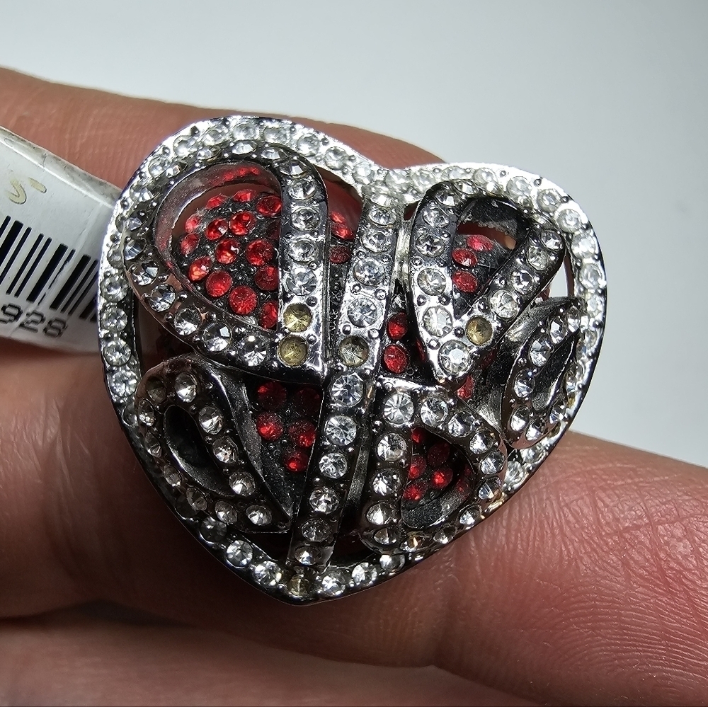 Blood Red and Silver Heart Statement Ring